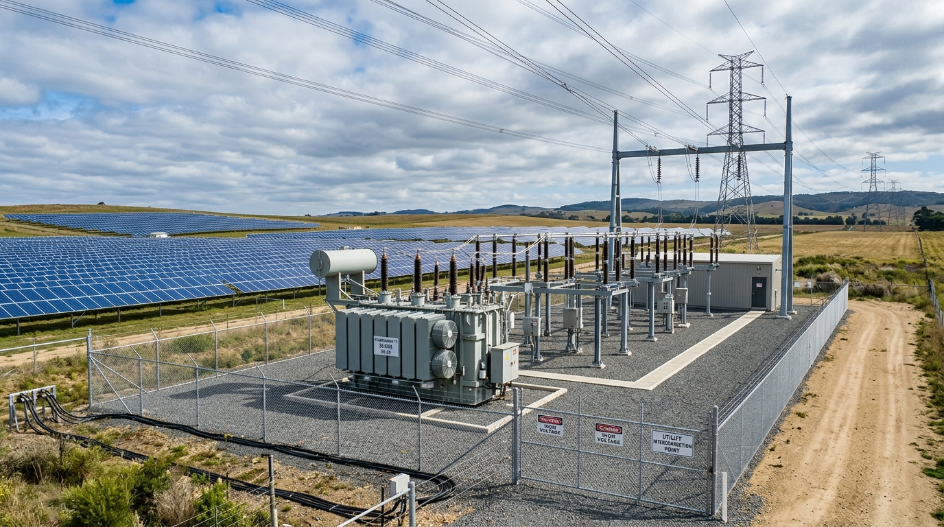 Electrical substation and utility interconnection point for community solar generation