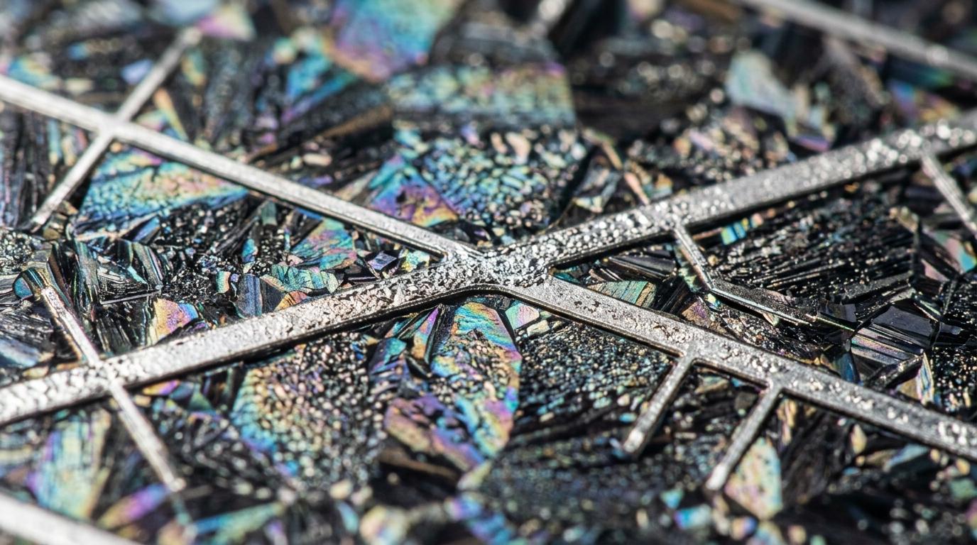 Macro detail of high efficiency N-type photovoltaic wafer and busbars
