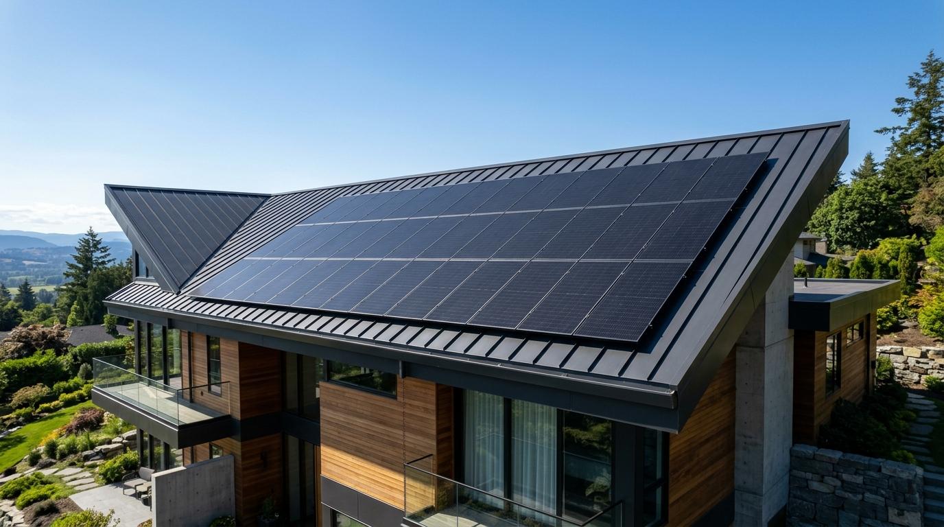 All black residential rooftop solar panel installation with N-type cells