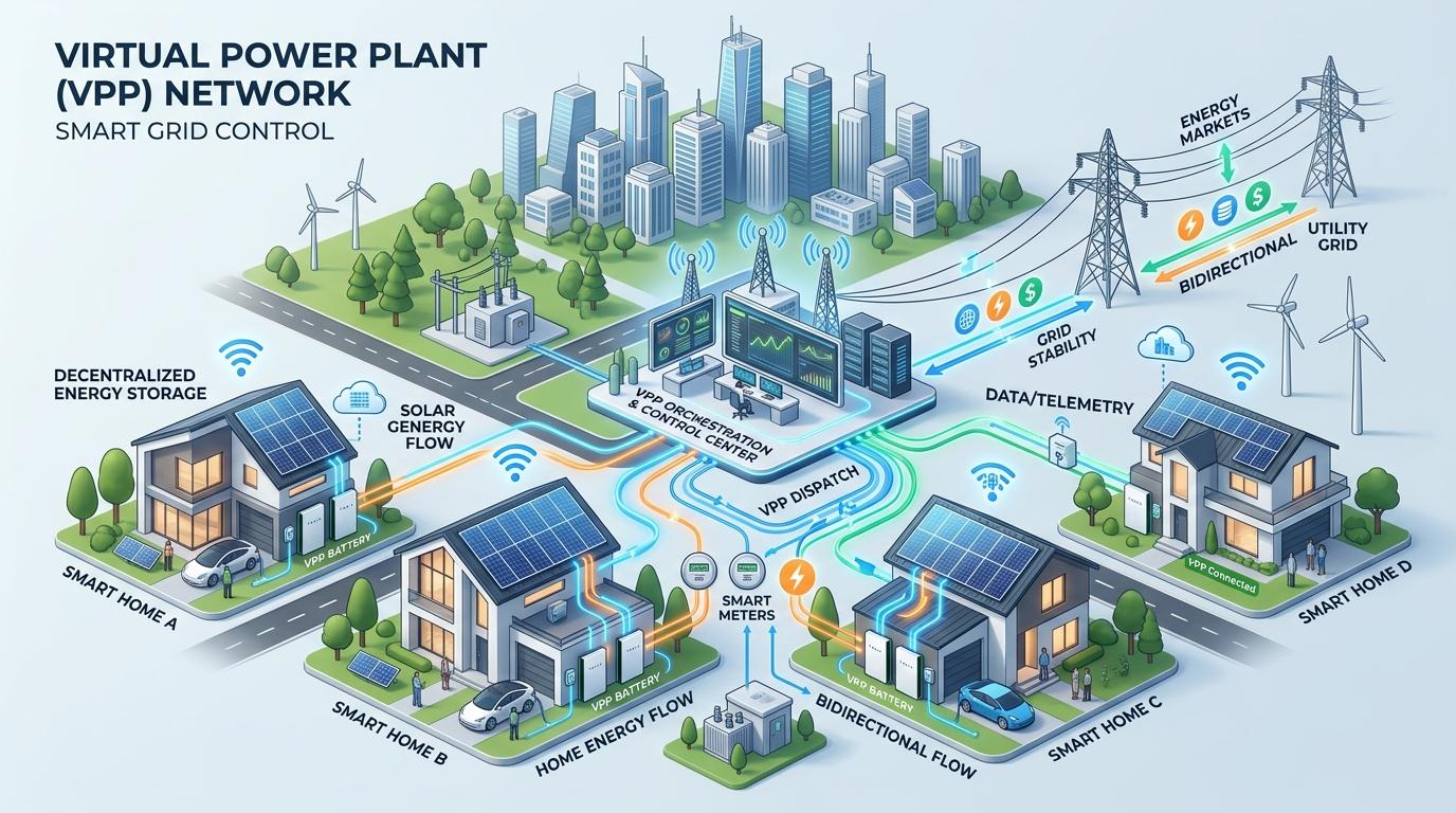 System architectural diagram detailing Automated Demand Response ADR signals between utilities and distributed smart energy controllers